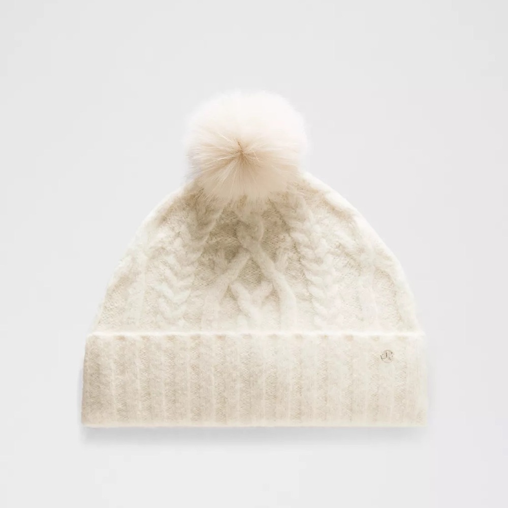 Lululemon Women's Alpaca Wool-Blend Cable-Knit Pom Beanie Light Ivory - Picture 5 of 7